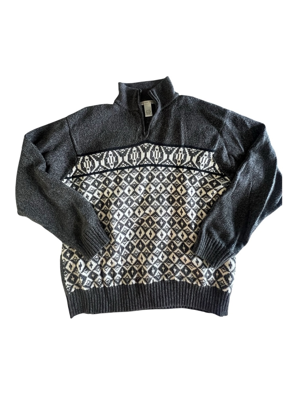 Geoffrey Beene vintage Charcoal and White Fair Isle Zip-Neck Sweater